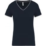 T-shirt maille piquée col V femme Navy / Light Grey / White - XS