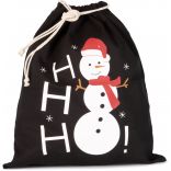 Sac coton à cordon motif bonhomme de neige Black