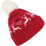 Bonnet Hiver avec motifs rennes Cherry Red / Natural