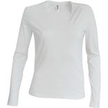 T-shirt femme col V manches longues K329 - White