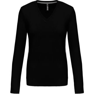 T-shirt femme col V manches longues K382 - Black