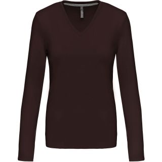 T-SHIRT COL V MANCHES LONGUES FEMME Chocolate