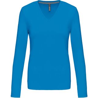 T-shirt femme col V manches longues K382 - Light Royal Blue