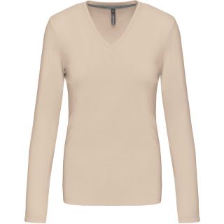 T-shirt femme col V manches longues K382 - Light Sand