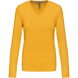 T-shirt femme col V manches longues K382 - Yellow