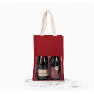Sac porte bouteilles en jute Cherry Red / Gold