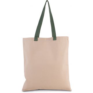 Sac shopping plat en toile avec poignées contrastées Natural / Dusty Light Green