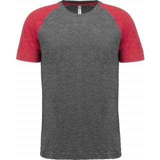 T-shirt manches courtes sport Triblend bicolore PA4010 - Grey Heather / Sporty Red Heather