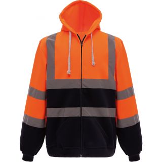 Sweat-shirt zippé capuche haute visibilité YHVK07 - Orange / Navy