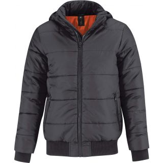Doudoune Homme à capuche amovible Superhood JM940 - Dark Grey / Neon Orange