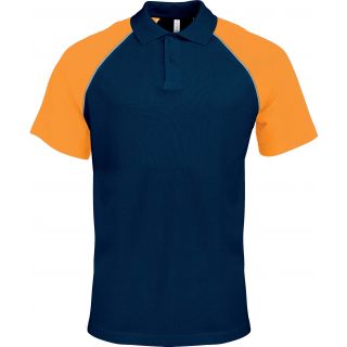Polo homme bicolore baseball manches courtes K226 - Navy / Orange