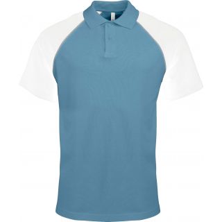 Polo homme bicolore baseball manches courtes K226 - Sky Blue / White