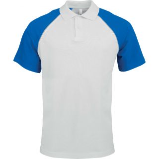 Polo homme bicolore baseball manches courtes K226 - White / Royal Blue
