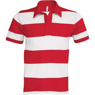 Polo rugby rayé manches courtes K237 - Red / White