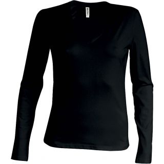 T-shirt femme col V manches longues K329 - Black