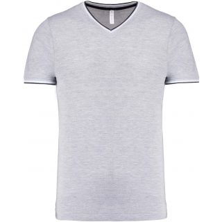 T-shirt homme maille piquée col V K374 - Oxford Grey / Navy / White
