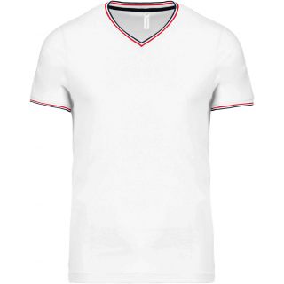 T-shirt homme maille piquée col V K374 - White / Navy / Red