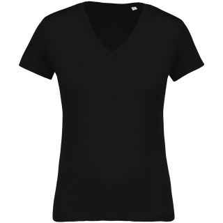 T-shirt femme coton bio col V K396 - Black