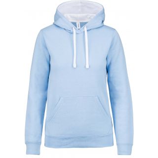 Sweatshirt femme capuche contrastée K465 - Sky Blue / White