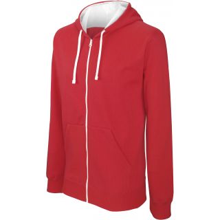 Sweat-shirt homme zippé capuche contrastée K466 - Red / White