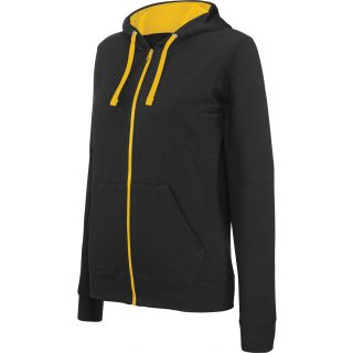 Sweat-shirt femme zippé capuche contrastée K467 - Black / Yellow