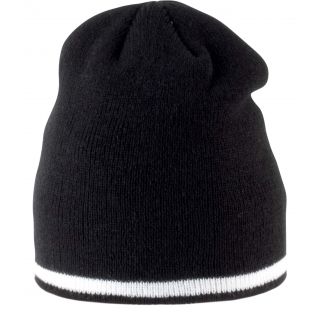 Bonnet enfant avec bande bicolore KP523 - Black / White / Black