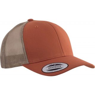 Casquette 6 panneaux Trucker modèle rétro KP912 - Rustic Orange / Beige de travers