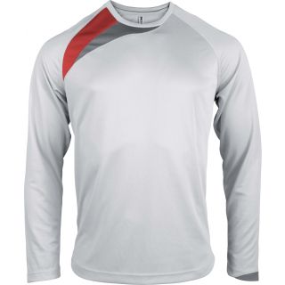 T-shirt unisexe manches longues sport PA408 - White / Sporty Red / Storm Grey