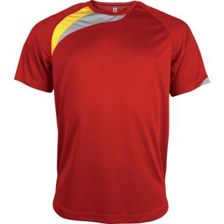 T-shirt unisexe manches courtes sport PA436 - Sporty Red / Sporty Yellow / Storm Grey