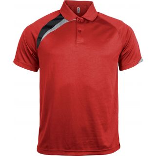 Polo sport manches courtes unisexe PA457 - Sporty Red / Black / Storm Grey