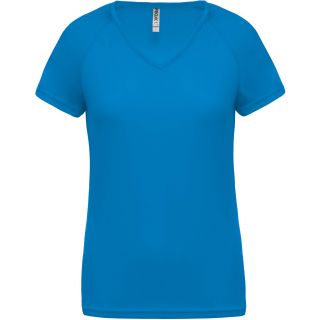 T-shirt femme polyester col V manches courtes PA477 - Aqua Blue