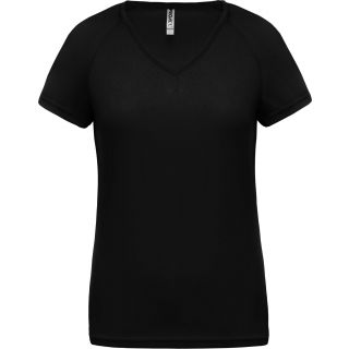 T-shirt femme polyester col V manches courtes PA477 - Black