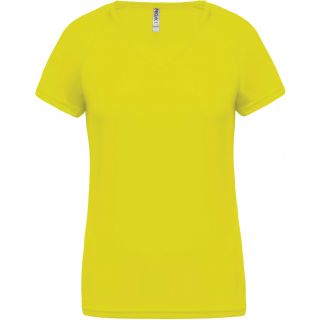 T-shirt femme polyester col V manches courtes PA477 - Fluorescent Yellow