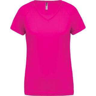 T-shirt femme polyester col V manches courtes PA477 - Fuchsia