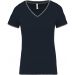 T-shirt maille piquée col V femme Navy / Light Grey / White - XS