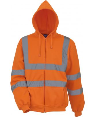 Sweat-shirt zippé capuche haute visibilité YHVK07 - Orange