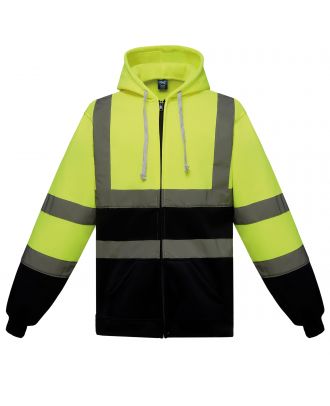 Sweat-shirt zippé capuche haute visibilité YHVK07 - Yellow / Navy