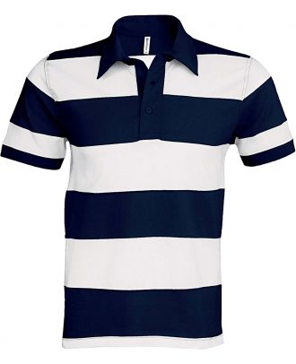 Polo rugby rayé manches courtes K237 - Navy / White