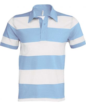 Polo rugby rayé manches courtes K237 - Sky Blue / White